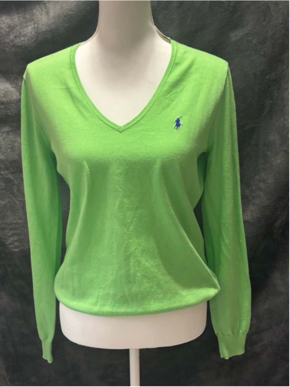 Ralph Lauren Sport Woman's Y2K Era Preppy Green V-Neck Pony Logo Sweater Size L - Picture 2 of 7